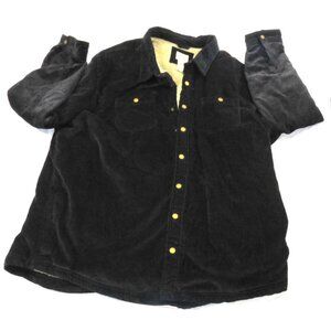 L.L. Bean Mens XXL Tall Black Corduroy Shirt Jacket Sherpa Lined With Snap Butto